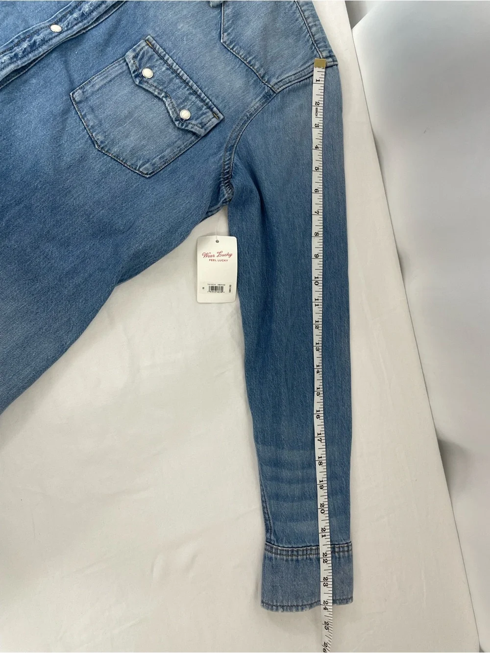 Lucky Brand Denim Western Shirt Medium Snap Button Chambray Jean Top NWT - Picture 10 of 11